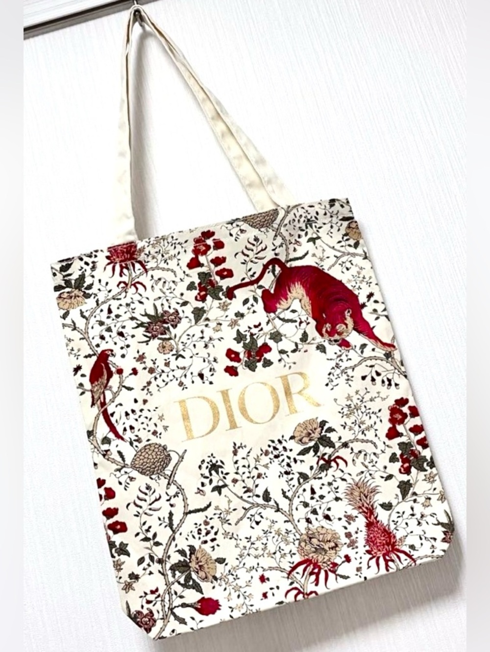 Dior Limited-Edition 2023 Lunar Year Canvas Tote with Red Floral & Animal Motif